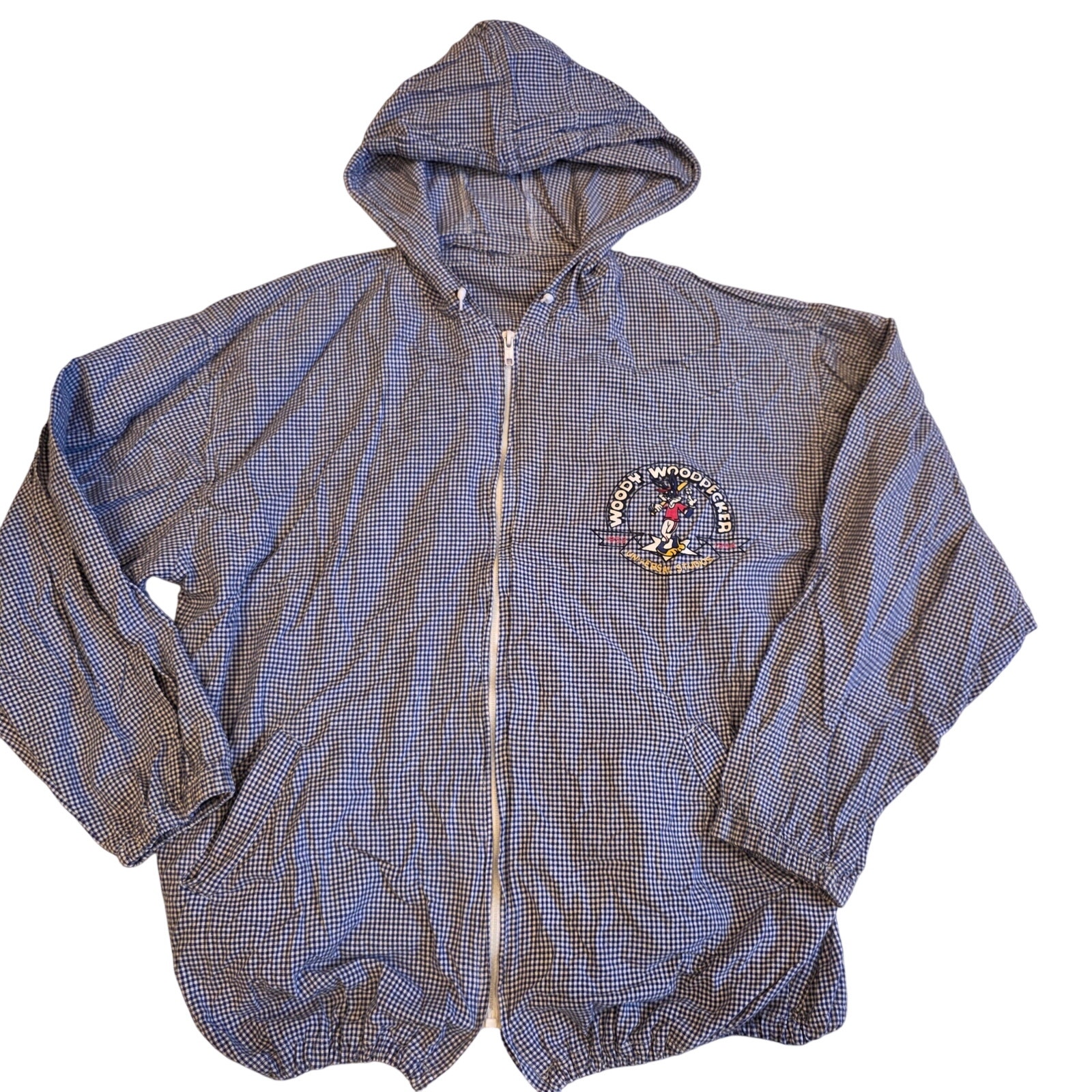 Vtg 90s Universal Studios Error Jacket Woody Woodpecker Text Bugs Bunny Graphic
